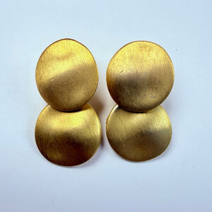 Maxine Denker Modernist Double Disc Brushed Gold Tone Vintage Drop Earrings